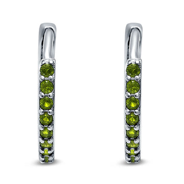 Half Eternity Hoop Earrings Round Simulated Peridot CZ 925 Sterling Silver (16mm)